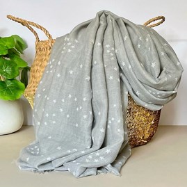 Medium Grey Scarf with Gold Small Moon and Stars Print Medium Grey Scarf with Gold Small Moon and Stars Print