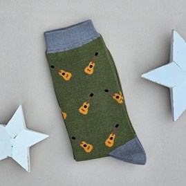 Men's Bamboo Acoustic Guitar Socks in Hunter Green Men's socks father's day socks bamboo socks accoustic guitar hunter green
