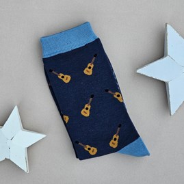 Men's Bamboo Acoustic Guitar Socks in Navy Blue