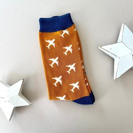 Men's Bamboo Airplanes Socks in Mustard Men's socks father's day socks bamboo socks airplanes mustard one size