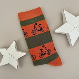 Men's socks father's day socks bamboo socks bike socks orange green stripe one size