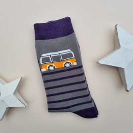 Men's Bamboo Camper Stripe Socks in Grey Men's socks father's day socks bamboo socks bike socks camper van stripe grey one size