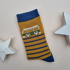 Men's socks father's day socks bamboo socks bike socks camper van stripe mustard one size