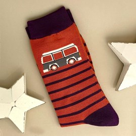 Men's socks father's day socks bamboo socks bike socks camper van stripe orange one size