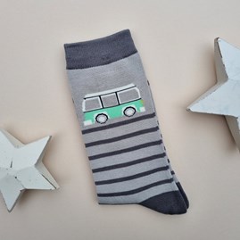 Men's Bamboo Camper Stripe Socks in Silver Men's socks father's day socks bamboo socks bike socks camper van stripe silver one size