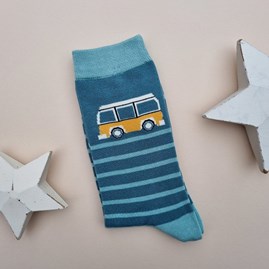 Men's socks father's day socks bamboo socks bike socks camper van stripe teal one size