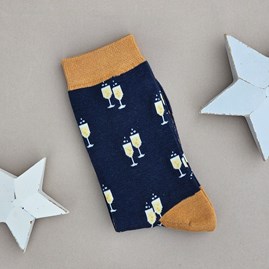 Men's socks father's day socks bamboo socks champagne glasses navy blue one size