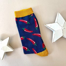 Men's socks father's day socks bamboo chillis navy blue one size