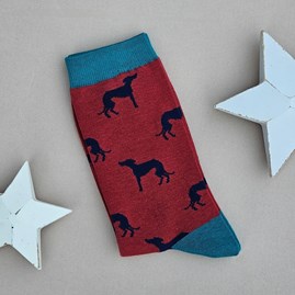 Men's Bamboo Cute Greyhounds Socks in Dark Red Men's socks father's day socks bamboo greyhounds dark red one size