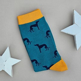 Men's socks father's day socks bamboo greyhounds teal one size