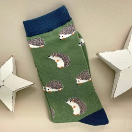 Men's socks father's day socks bamboo cute hedgehogs green one size