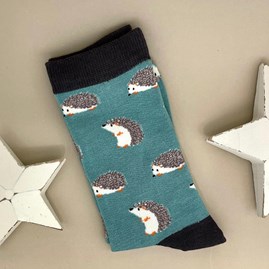 Men's Bamboo Cute Hedgehog Socks In Turqouise Men's socks father's day socks bamboo cute hedgehogs turquoise one size