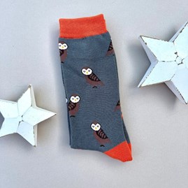 Men's socks father's day socks bamboo cute owls grey one size