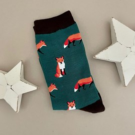 Men's Bamboo Foxes Socks in Green Men's socks father's day socks bamboo socks fox socks green one size