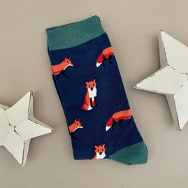Men's Bamboo Foxes Socks in Navy Men's socks father's day socks bamboo socks fox socks navy one size