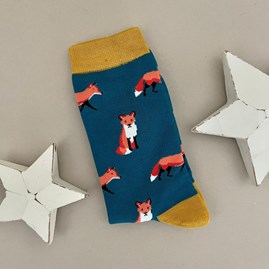 Men's Bamboo Foxes Socks in Teal Men's socks father's day socks bamboo socks fox socks teal one size