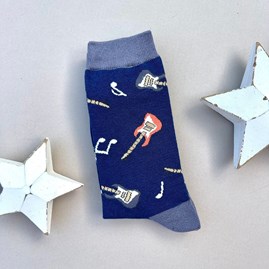 Men's Bamboo Guitars Socks in Navy Blue Men's socks father's day socks bamboo socks guitar socks navy blue one size