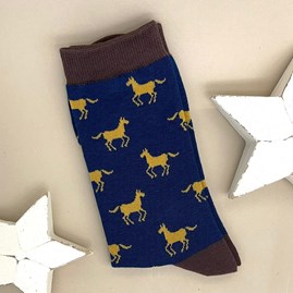 Men's Bamboo Horses Socks In Navy Men's socks father's day socks bamboo socks horses navy one size