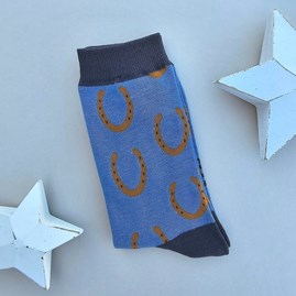 Men's Bamboo Horseshoes Socks in Denim Blue Men's socks father's day socks bamboo socks horseshoes denim blue one size