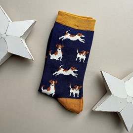 Men's Bamboo Jack Russell Socks in Navy Men's socks father's day socks bamboo socks jack russell navy one size