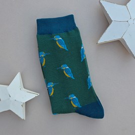 Men's Bamboo Kingfishers Socks in Green Men's Breathable Quirky Novelty Bamboo Socks Father's Day Gifts Birthday Gifts Kingfisher Bird Socks