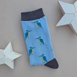 Men's Bamboo Kingfishers Socks in Light Blue Men's Breathable Quirky Novelty Bamboo Socks Father's Day Gifts Birthday Gifts Kingfisher Bird Socks