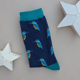 Men's Bamboo Kingfishers Socks in Navy Blue Men's Breathable Quirky Novelty Bamboo Socks Father's Day Gifts Birthday Gifts Kingfisher Bird Socks