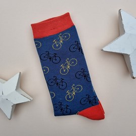 Men's socks father's day socks bamboo socks little bikes denim blue one size