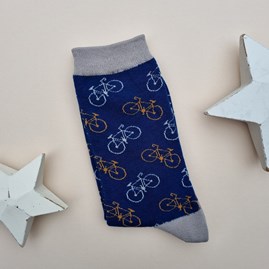 Men's socks father's day socks bamboo socks little bikes navy blue one size