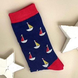 Men's Bamboo Little Boats Socks In Navy Men's socks father's day socks bamboo socks little boats navy one size