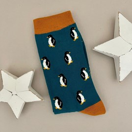 Men's Bamboo Little Penguins Socks in Teal Men's socks father's day socks bamboo socks little penguins teal one size