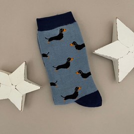 Men's Bamboo Little Sausage Dogs Socks in Denim Men's socks father's day socks bamboo socks little sausage dogs denim one size