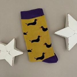 Men's Bamboo Little Sausage Dogs Socks in Yellow Men's socks father's day socks bamboo socks little sausage dogs yellow one size