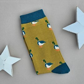 Men's Bamboo Mallard Ducks Socks in Mustard Yellow Men's socks father's day socks bamboo socks mallard duck mustard yellow one size