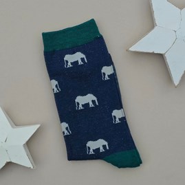 Men's socks father's day socks bamboo socks mini elephants navy blue one size