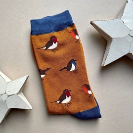 Men's socks father's day socks bamboo socks multicolour robins ochre one size