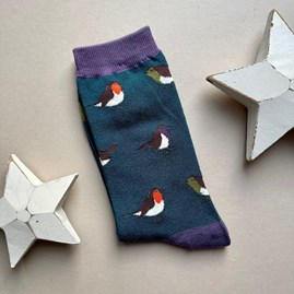 Men's socks father's day socks bamboo socks multicolour robins teal one size