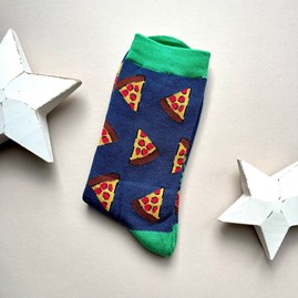 Men's socks father's day socks bamboo socks pizza slices navy blue one size