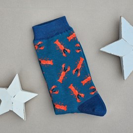 Men's socks father's day socks bamboo socks red lobster blue one size