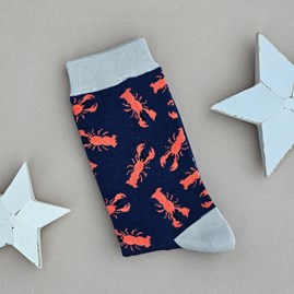 Men's socks father's day socks bamboo socks red lobster navy blue one size