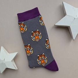 Gifts For Him Bamboo Tiger Socks in Grey Quirky Novelty Socks Father's Day Gifts Birthday Gifts