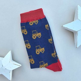 Men's socks father's day socks bamboo socks tractors navy blue one size