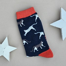 Men's Bamboo Wandering Cats Socks in Navy Blue Men's socks father's day socks bamboo socks wandering cats navy blue one size