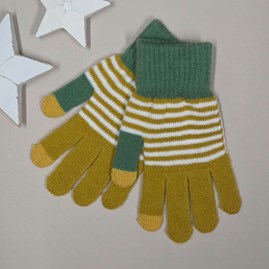 Soft Warm Winter Men's Knitted Gloves Gifts For Men Men's Soft Knit Stripe Gloves in Ochre and Green