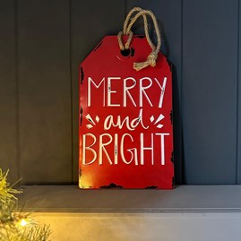 'Merry & Bright' Metal Hanging Tag Christmas Gifts Christmas Decorations Festive Homeware Novelty Christmas Signs