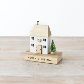 'Merry Christmas' Wooden House Block with Heart 'Merry Christmas' Wooden House Block with Heart