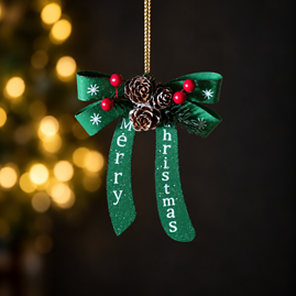 Metal Merry Christmas Bow Hanging Decoration