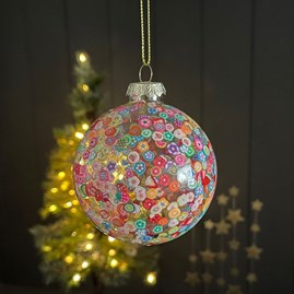 Millefiori Flower Dot Christmas Tree Bauble Christmas Decorations Festive Gifts Hanging Glass Sequin Round Bauble Tree Decoration