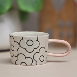 Caroline Gardner Ceramic Porcelain Mug Cup Drinkware Tableware Mono Outline Flower Mug