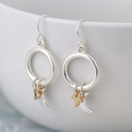 Moon & Star Gold Plated Hoop Drop Earrings Moon & Star Gold Plated Hoop Drop Earrings
